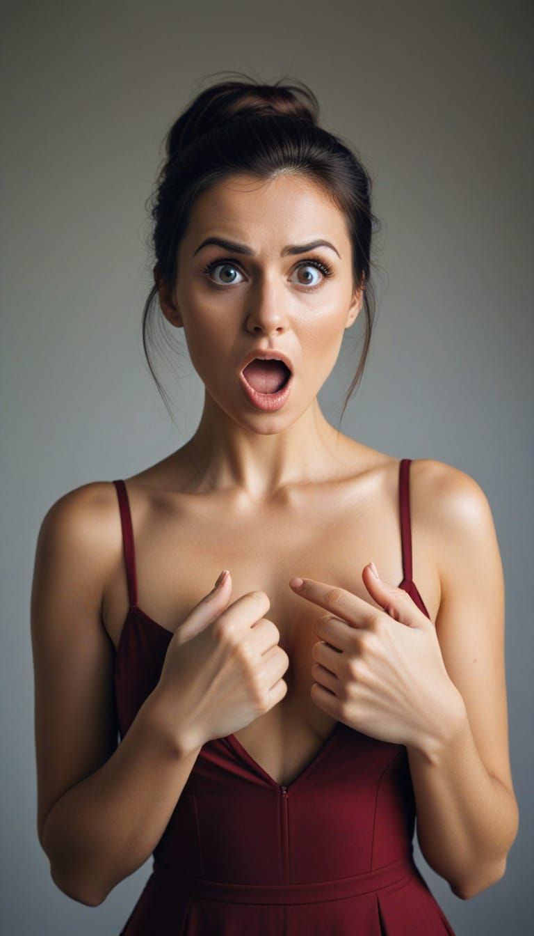 Surprised Woman Points to Chest
