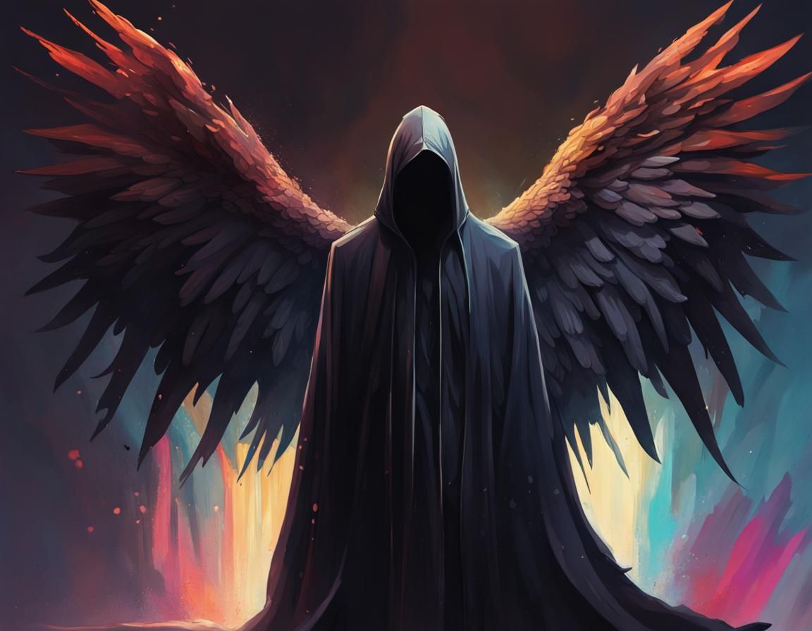 Dark Faceless Figure with Wings: Hyperrealistic Concept Art