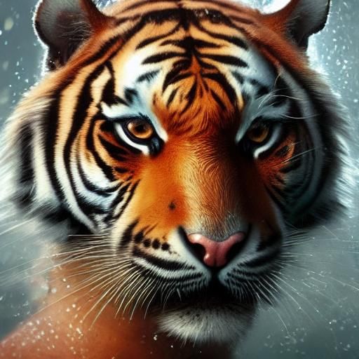 Cute Tiger Portrait with Potion, Hyperdetailed Art