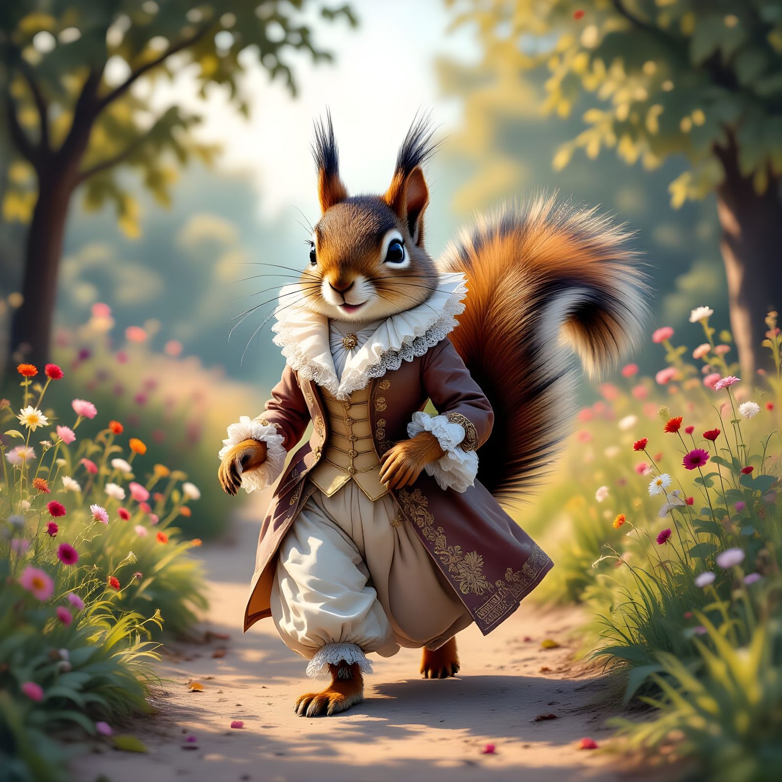 Giant Squirrel Fashionista in Dreamy Nature Landscape
