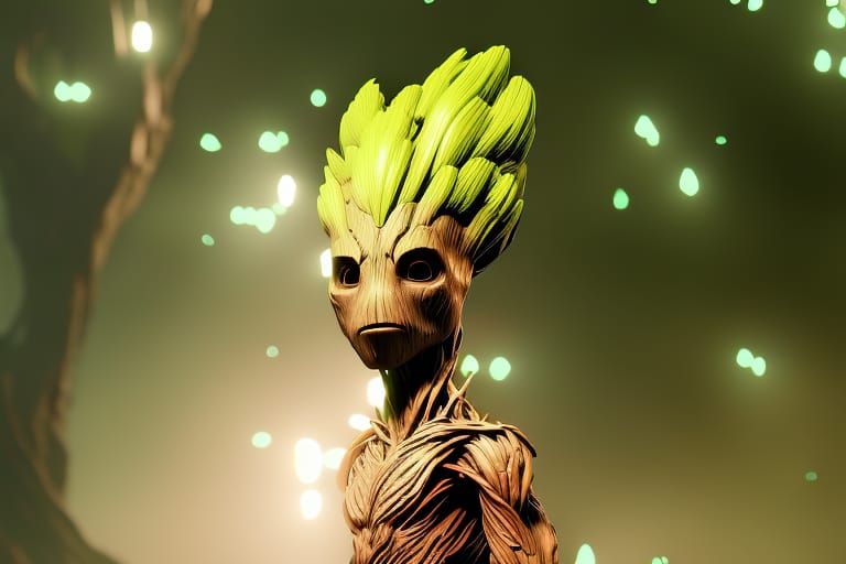 Groot in Forest: Detailed Digital Art