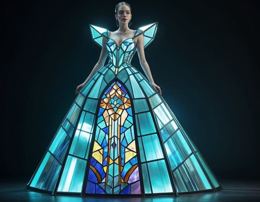 Futuristic Stained Glass Dress Glowing Panels