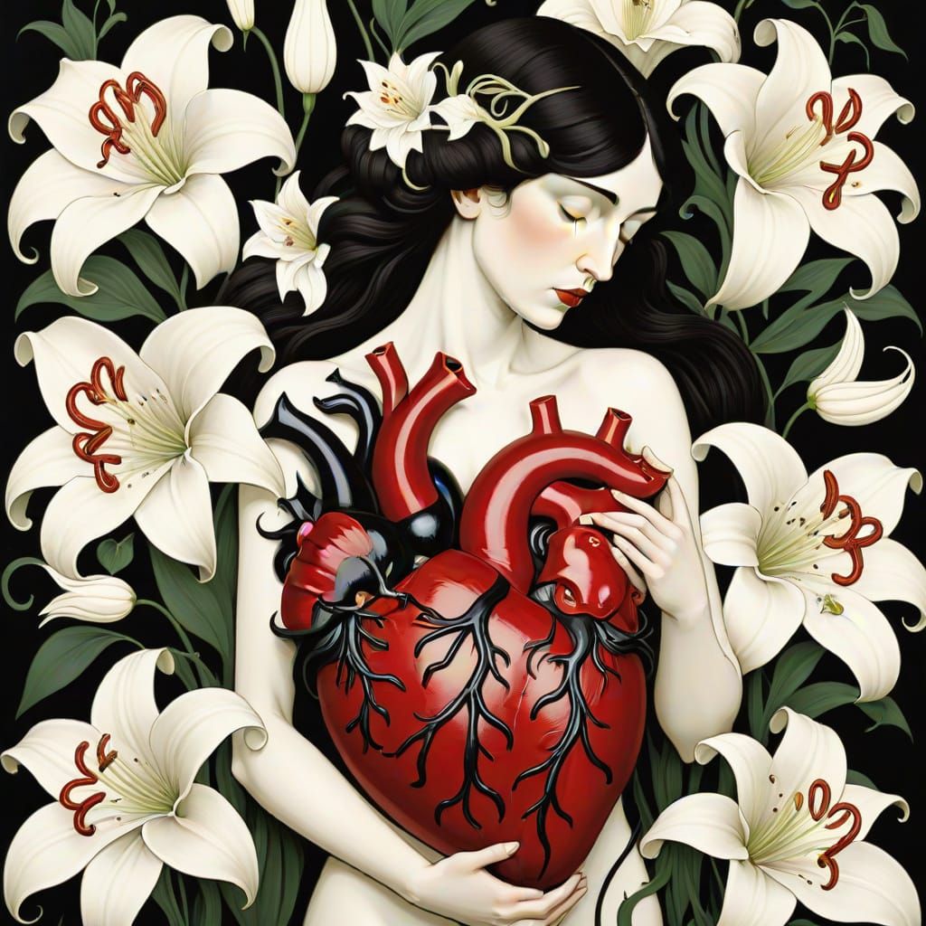 Heart and Lilies: Macabre Gothic Cartoon Art