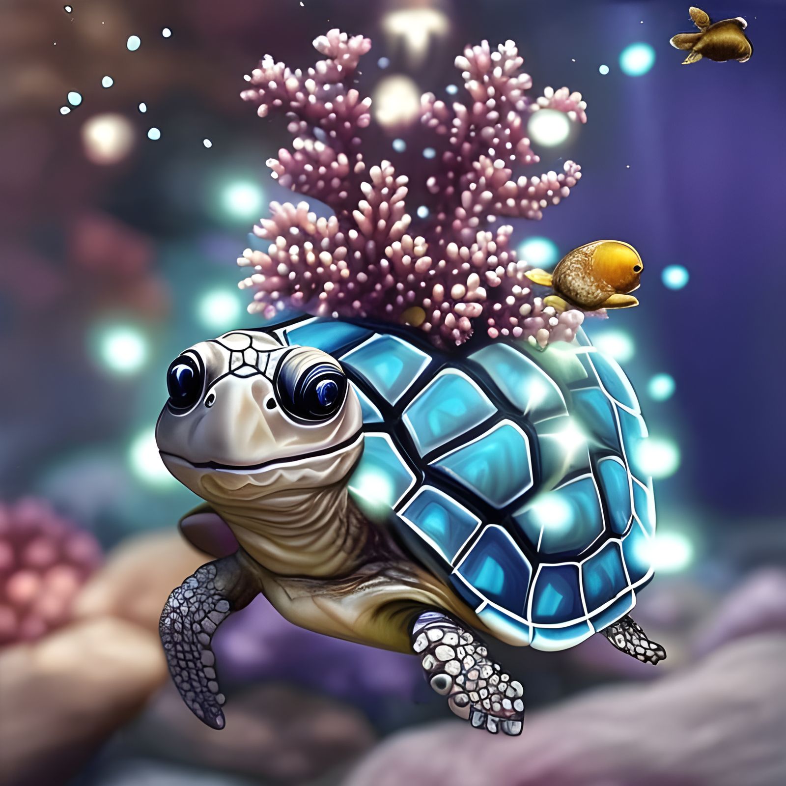 Chibi Sea Turtle in Luminous Underwater Scene