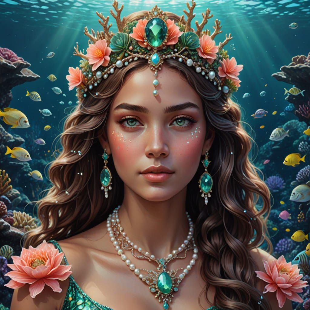 Oceanid Goddess Idyia Portrait in Holographic Style