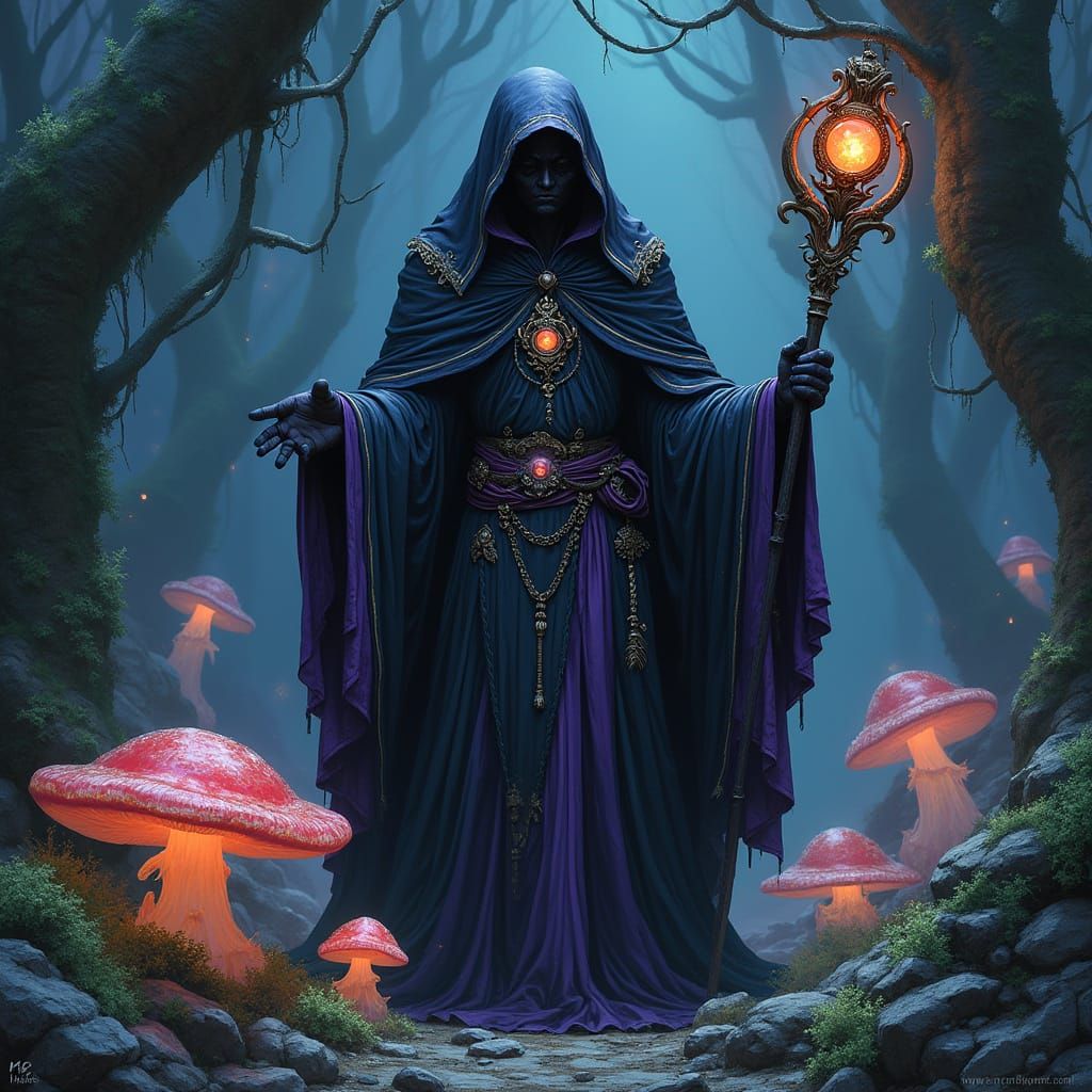 Drow Mage in Underdark, Dark Fantasy Art