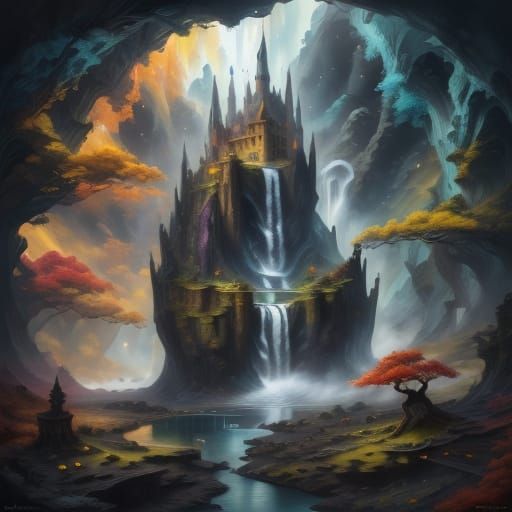 Majestic Autumn Waterfall in Fiery Foliage