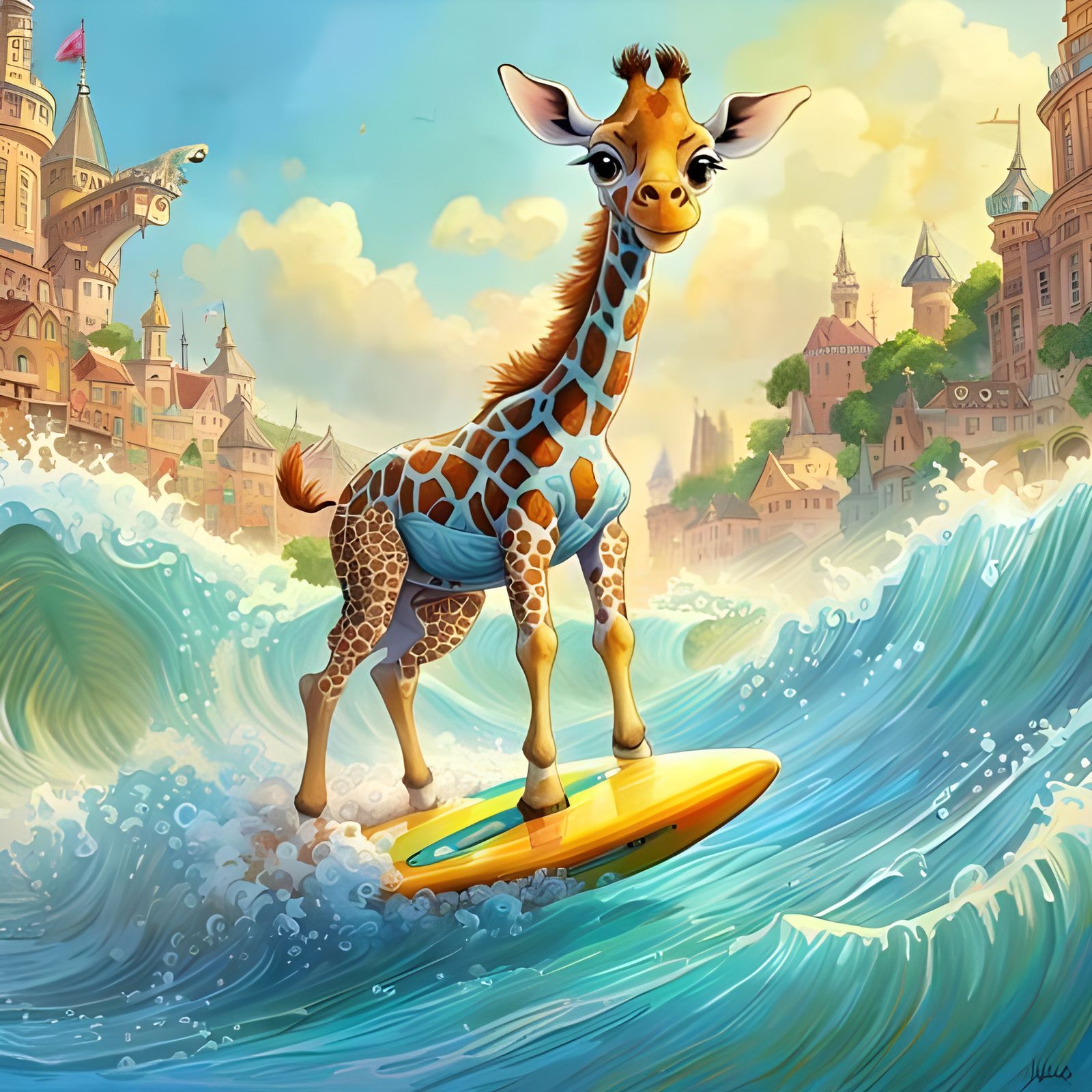 Surfing Baby Elephant in Disney Style