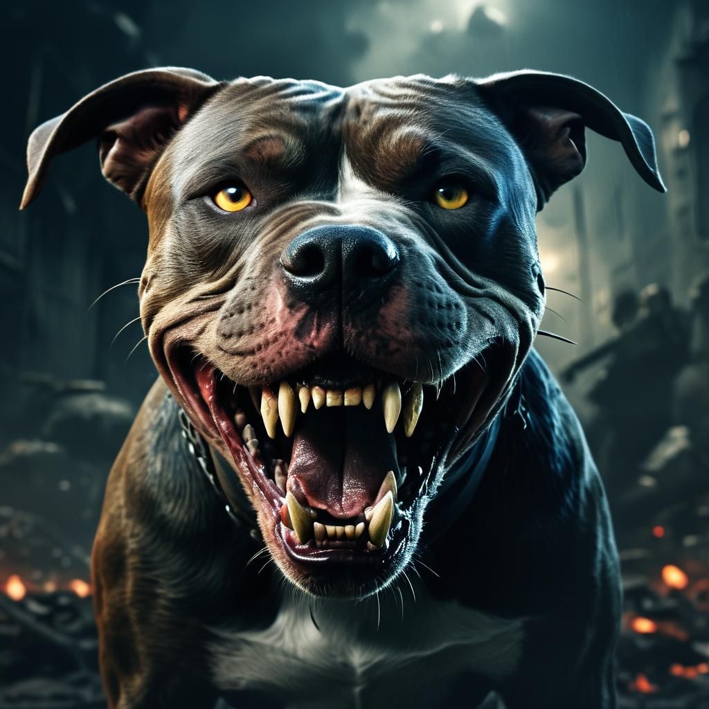 Furious Pitbull Ready to Bite in Dark Fantasy Art