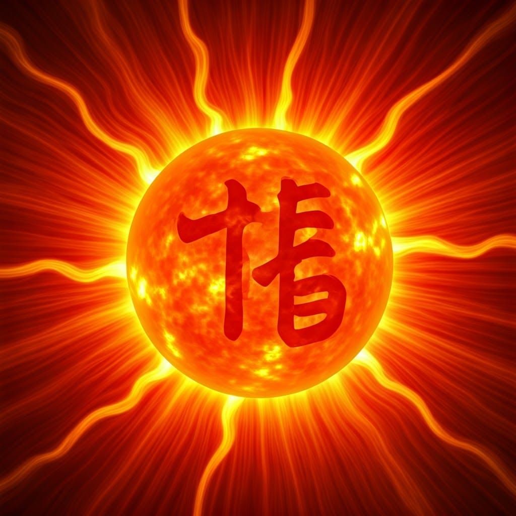Japanese Love Symbol at the Center of Sun