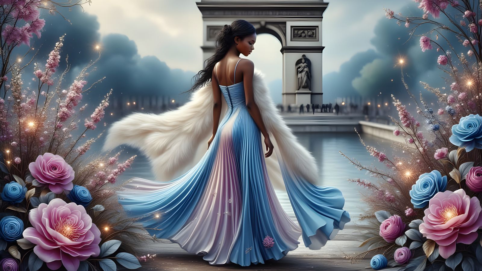 Art Nouveau Model in Paris with Roses