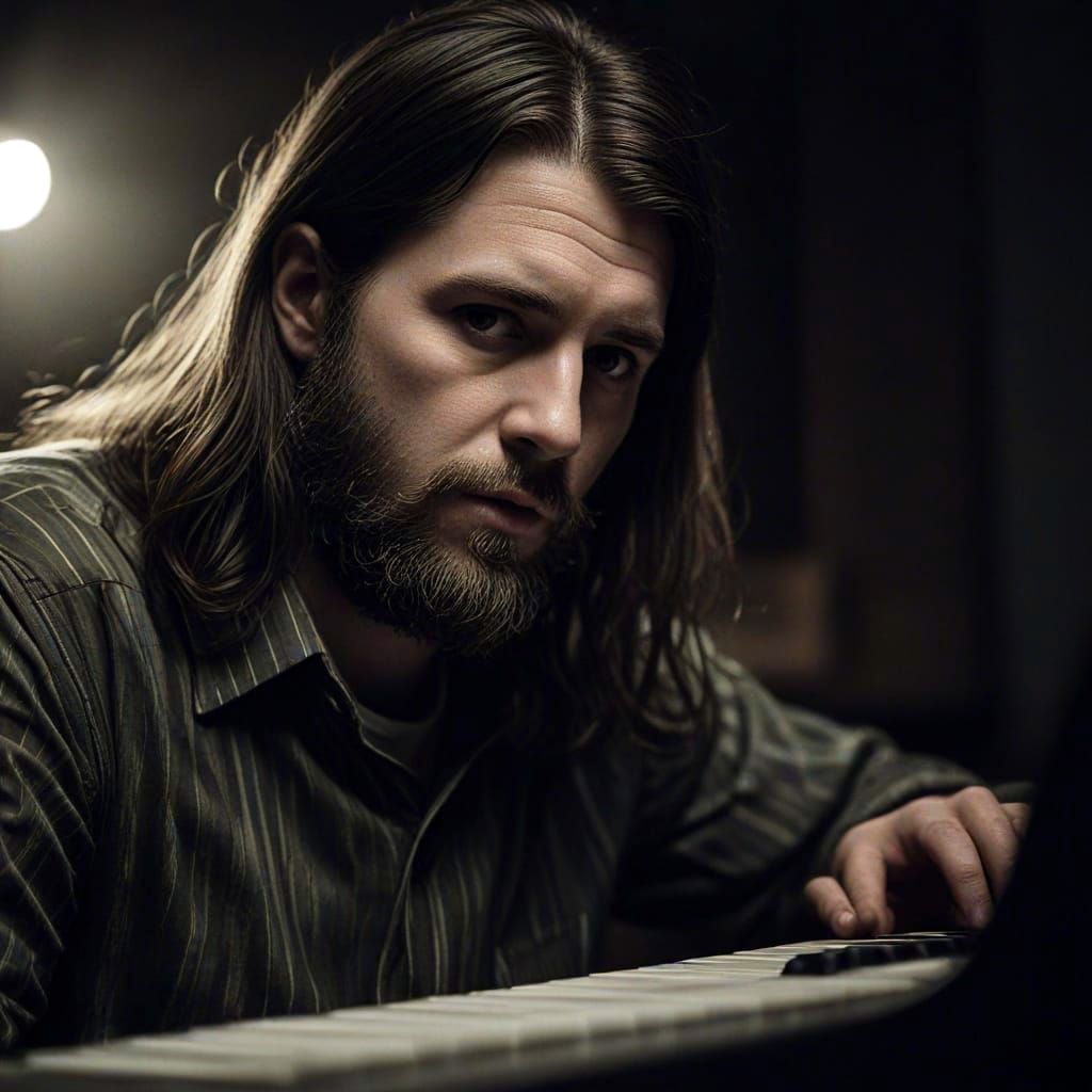 Young Man Playing Keyboard: A Hyperrealistic Portrait