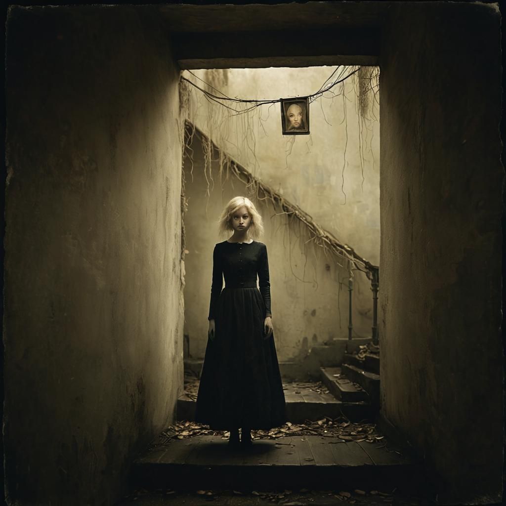 Tragic Blonde Portrait in Surreal Style