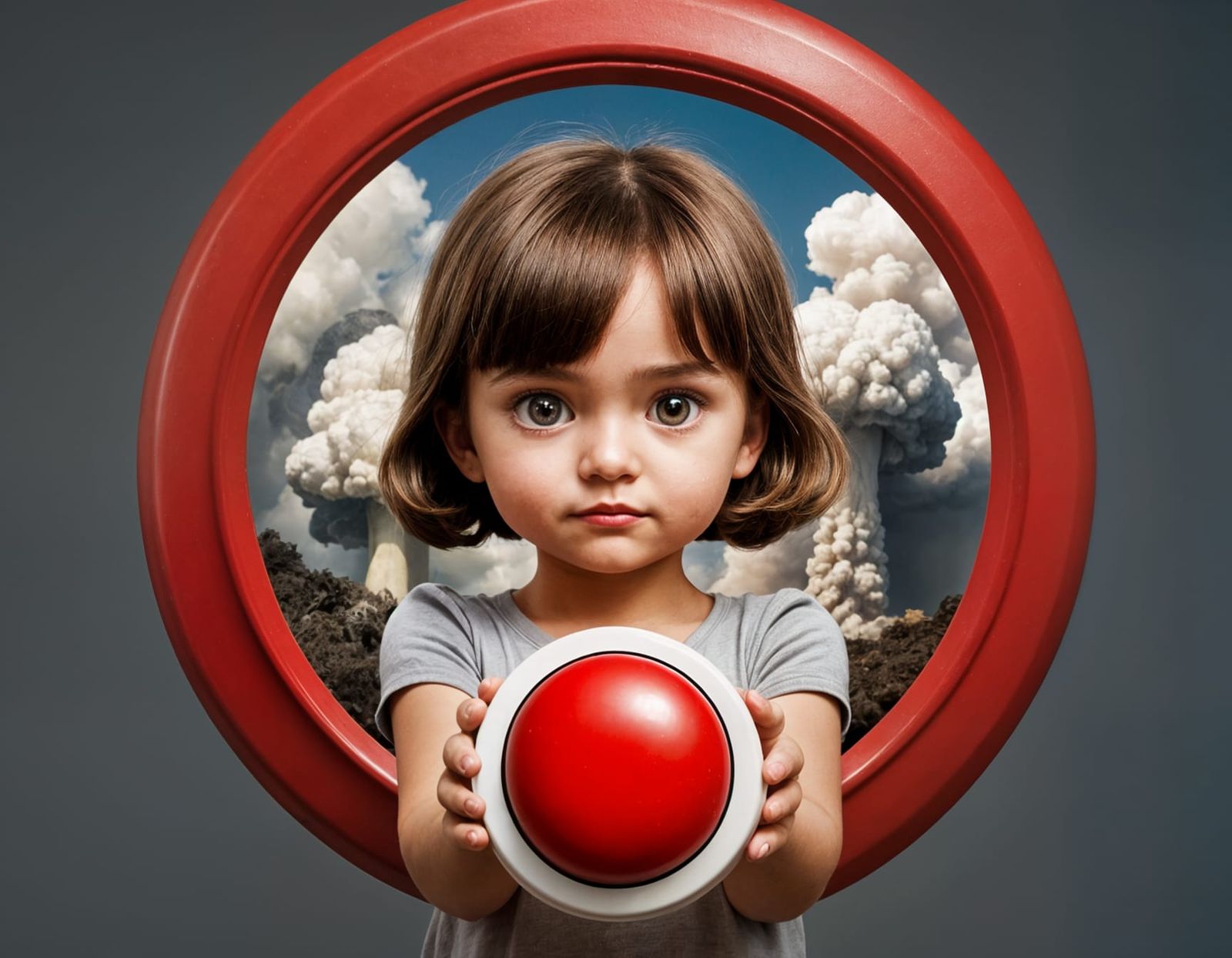 Cute Little Girl on the Brink of Nuclear Catastrophe in a Re...