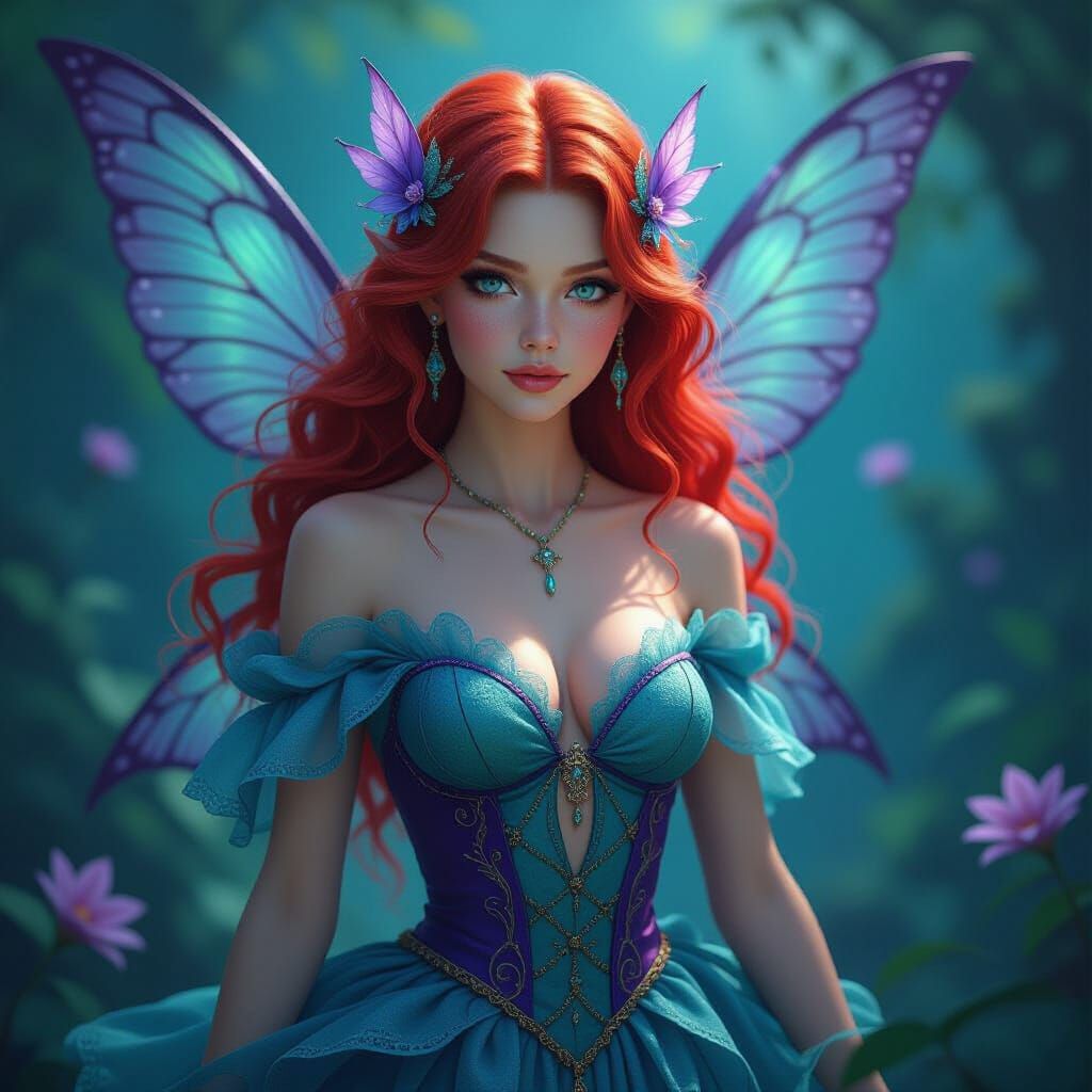 Mystical Fairy in Aqua and Purple Dress