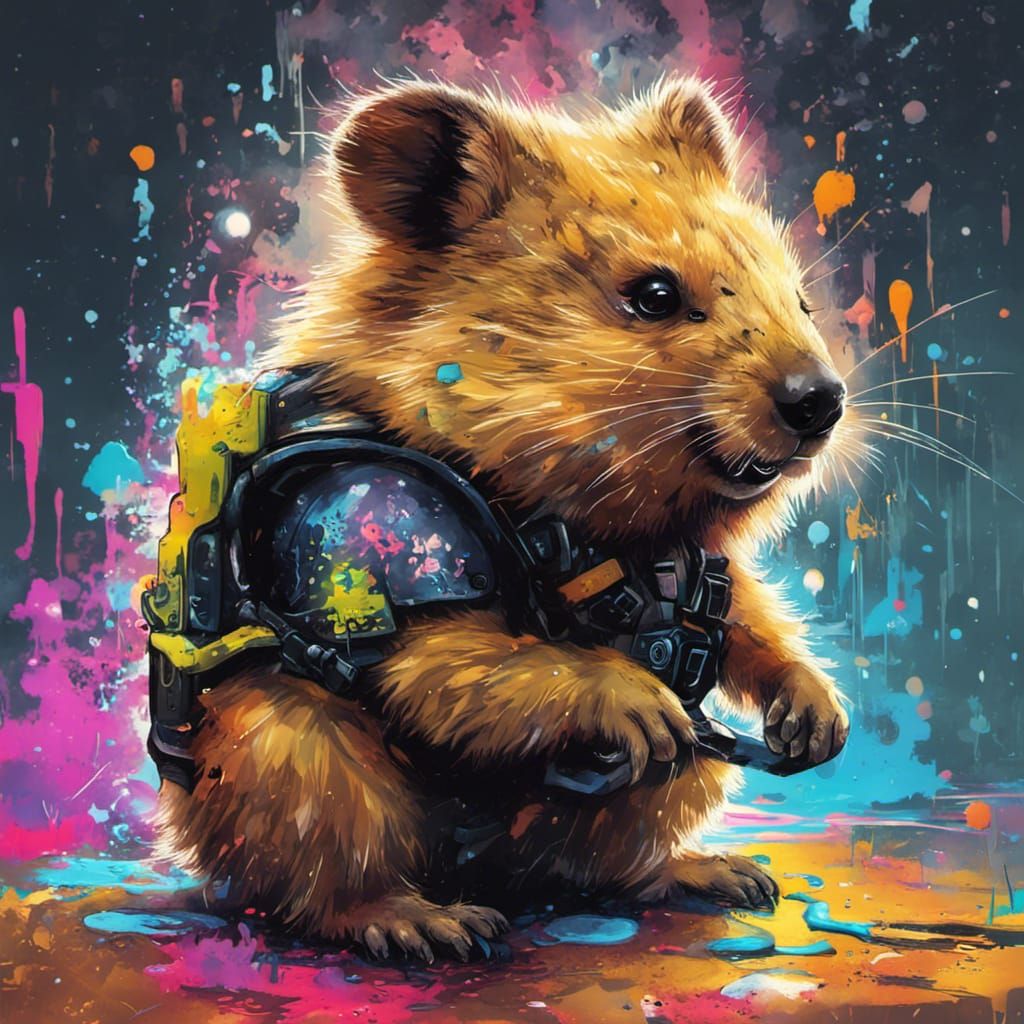 Cyberpunk Quokka Graffiti Art: Ultra Detailed