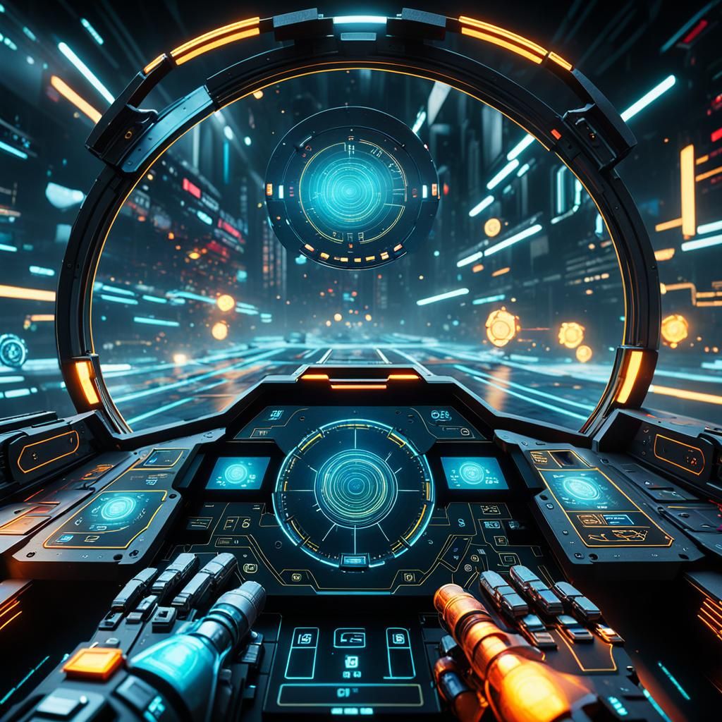 Futuristic Combat Cockpit with Holographic HUD