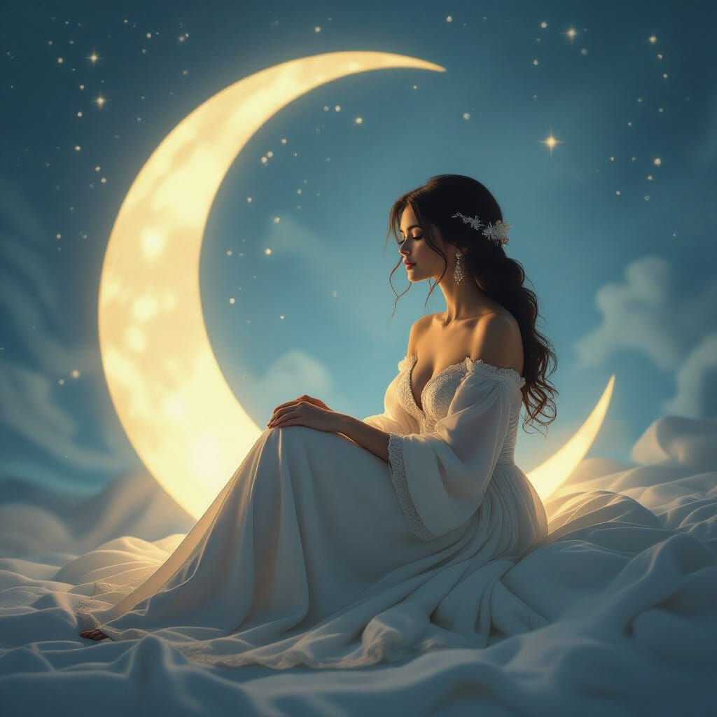 Woman in Smiling Moon, Oil Painting