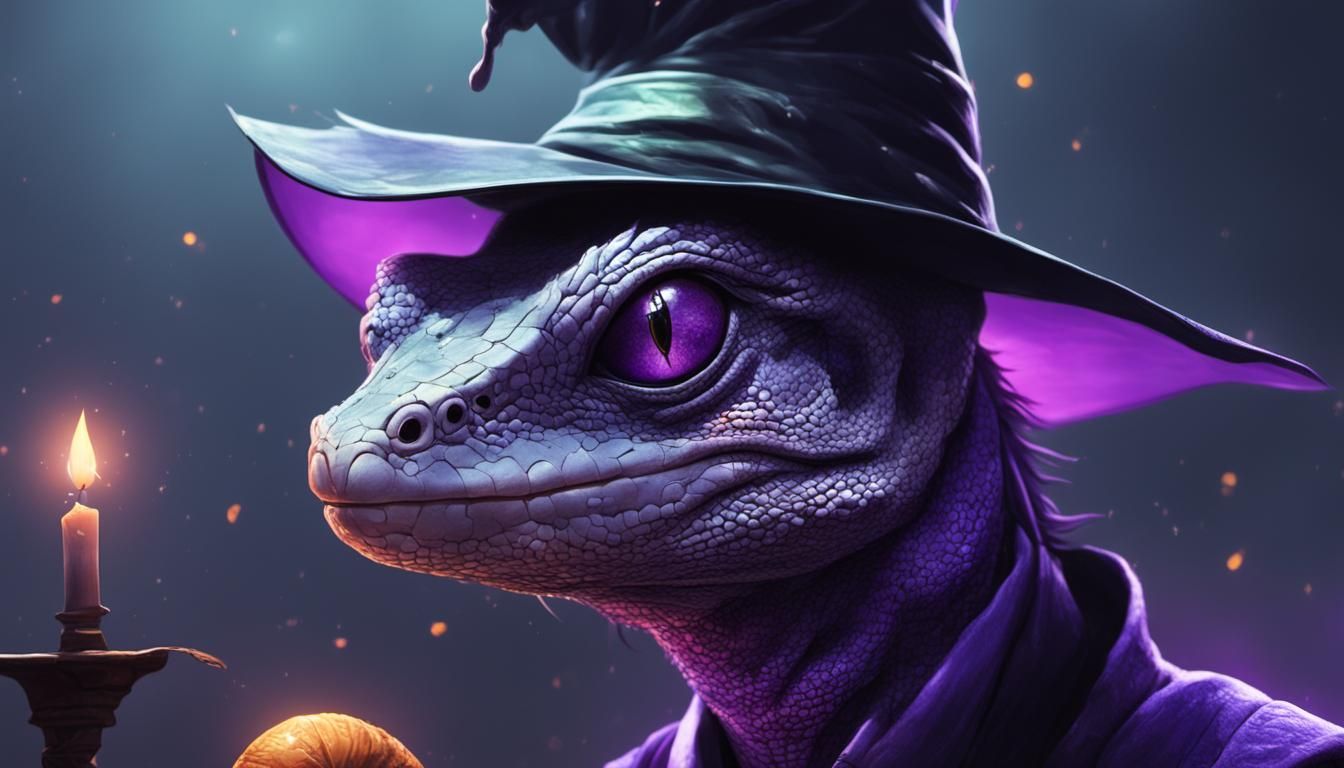 Wizard Lizard Portrait with Glowing Eyes