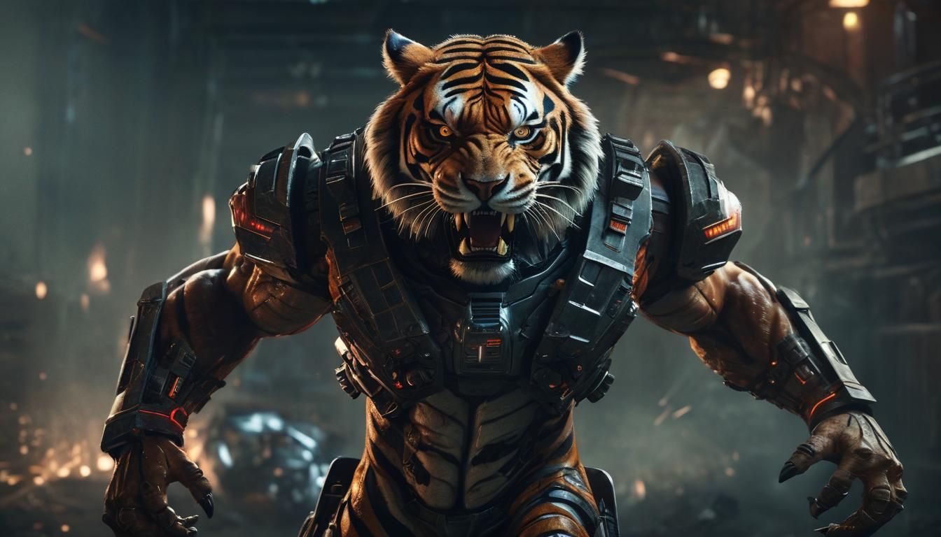 Epic Tiger Humanoid in Sci-Fi Space Armor