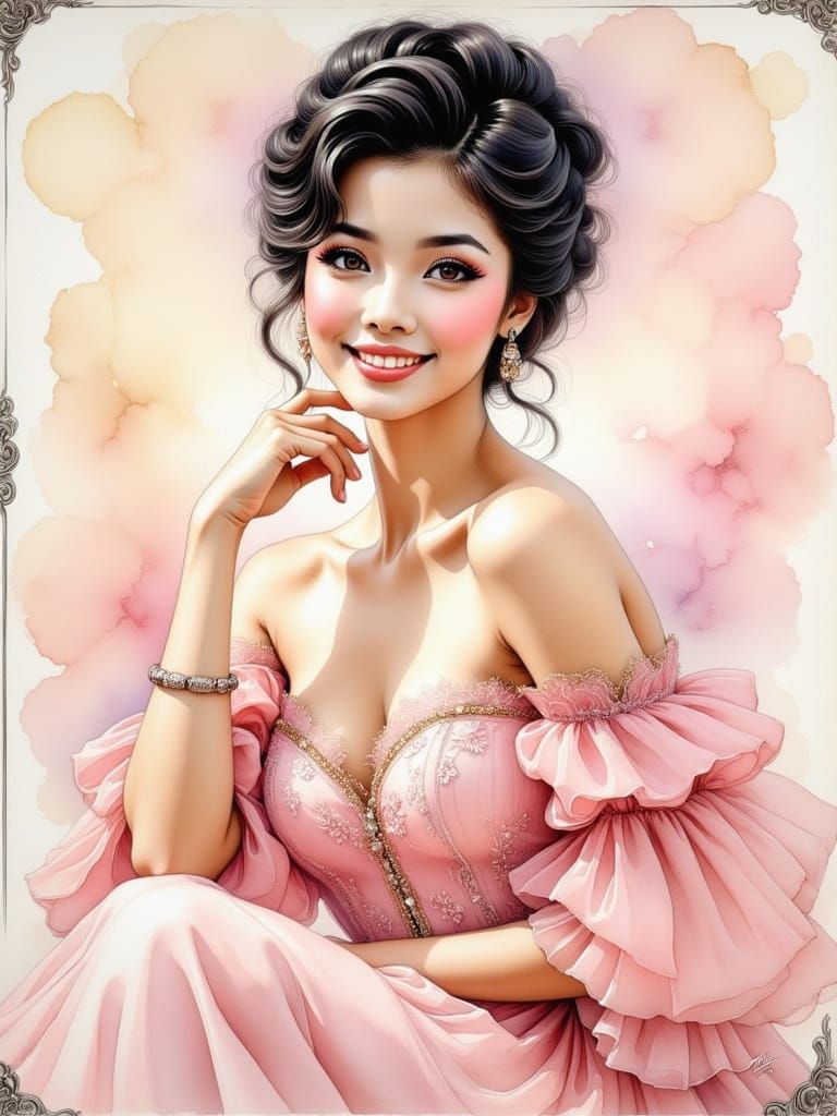 Vintage Chinese-Inspired Portrait of a Refined Woman