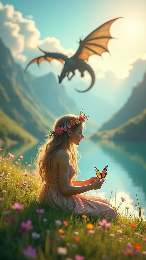 Elf and Dragon Fantasy Art in 4K