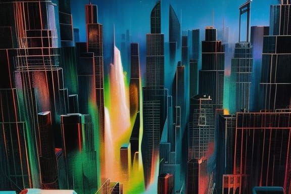 Hyperdetailed Cityscape Illustration with Volumetric Lightin...