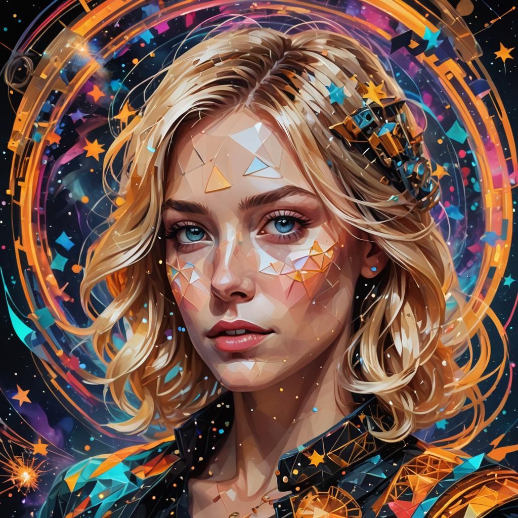 Neon Portrait with Motion Blur and Art Deco Elements