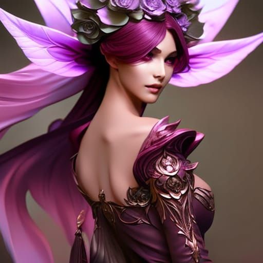 Enchanted Violet Fairy Portrait in Dark Fantasy Style