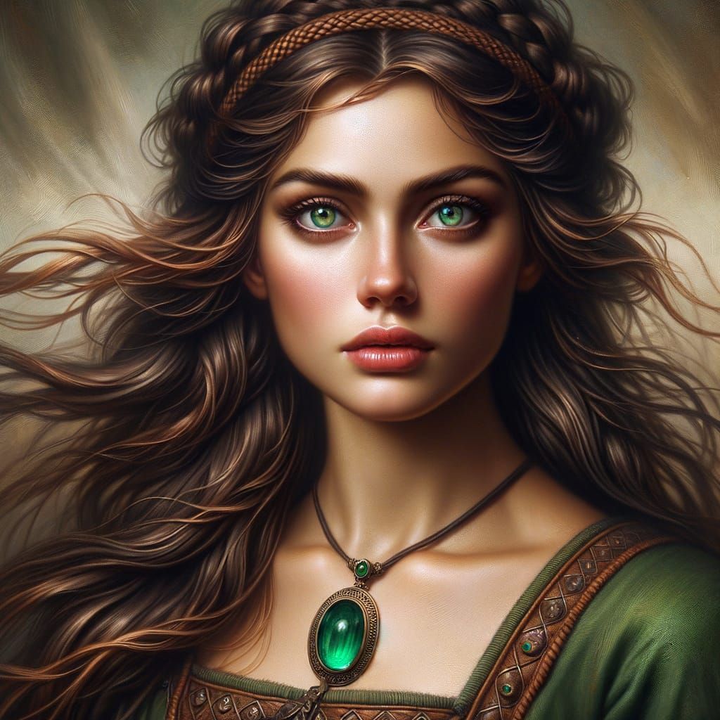 Norse Goddess Portrait in Romantic Symbolist Style