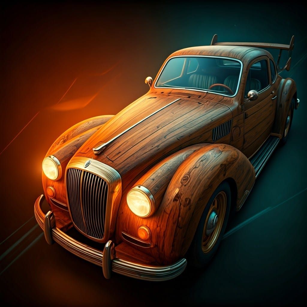 Detailed Wooden Car Concept Art in 8K