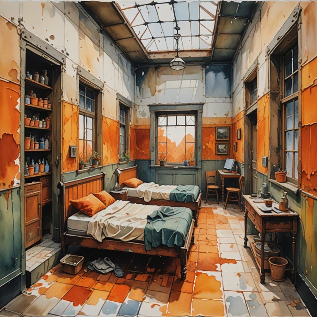 Gouache Painting of Spartan Iron Barracks