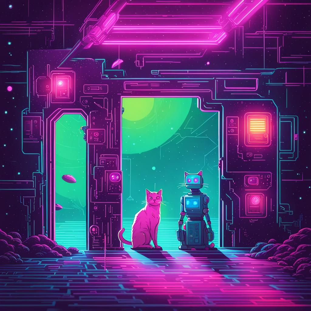 Cat and Robot Escape Space Prison: Synthwave Portal