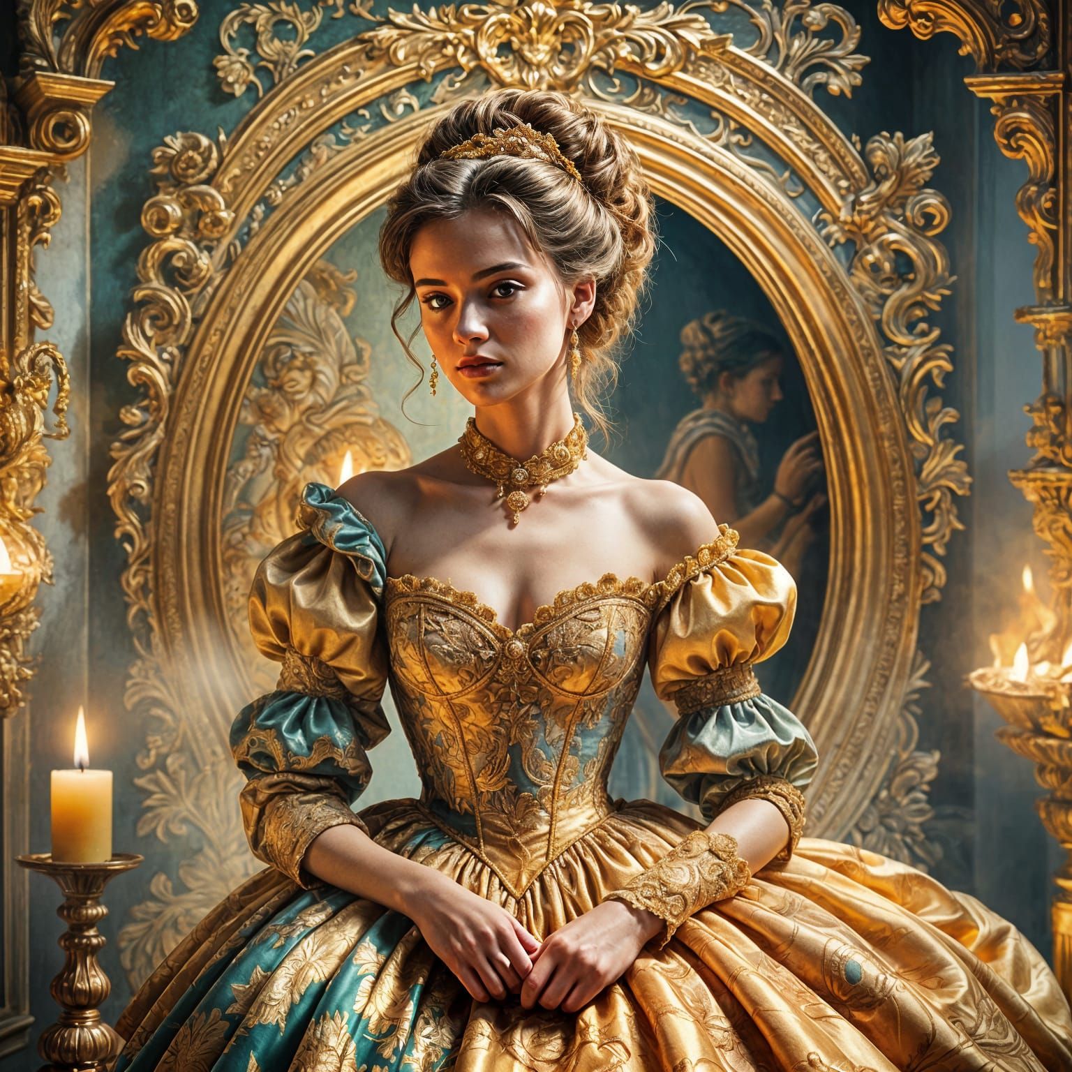 Classical Thermal Image of Woman Painting in Brocade