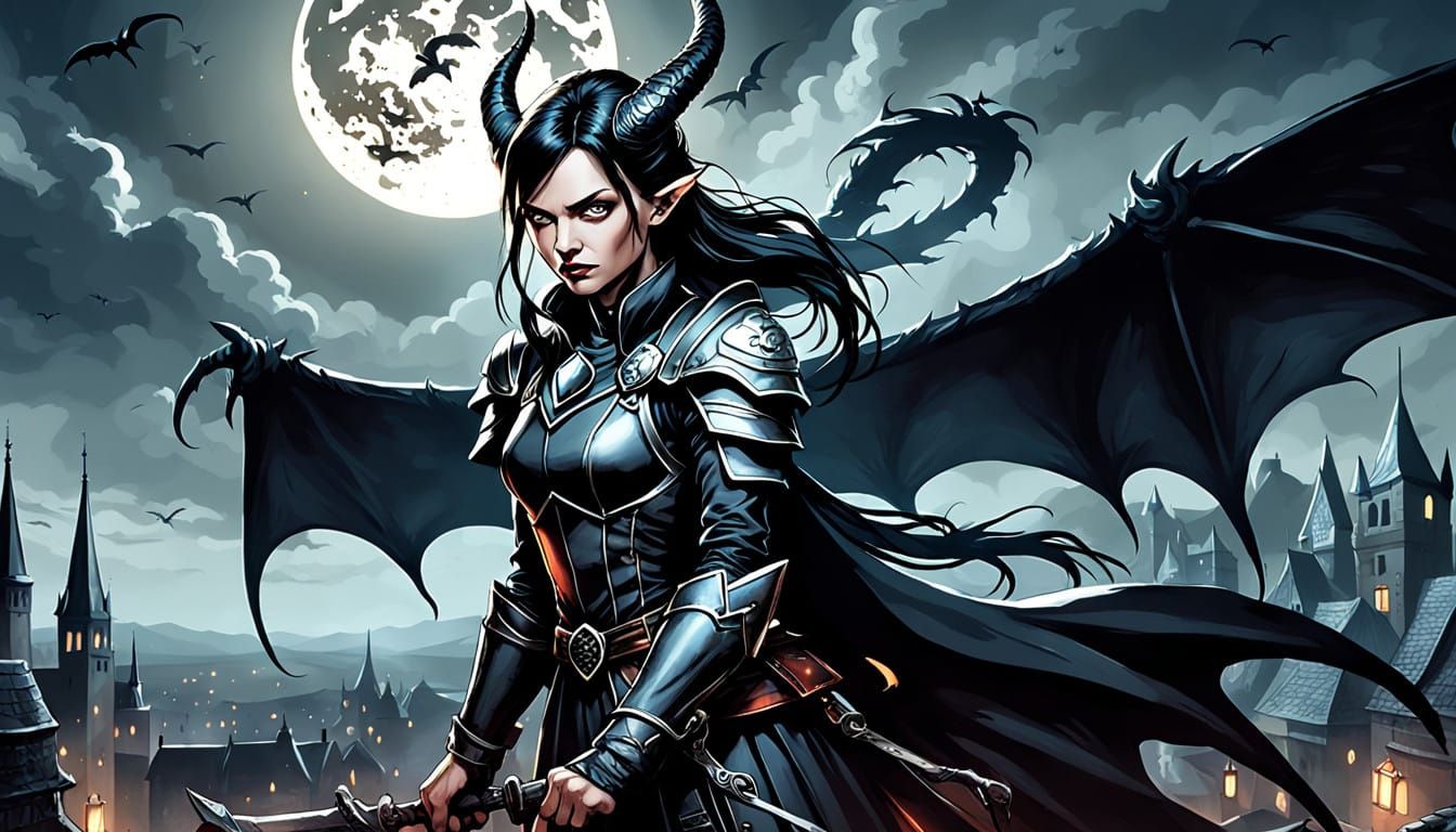 Surreal Warrior Goddess in Dark Fantasy Realm