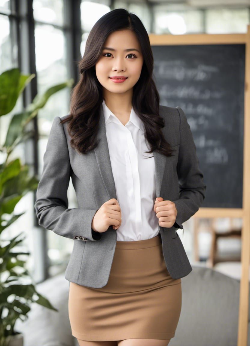 Pretty Indonesian Woman in Tropical Classroom, Photorealisti...