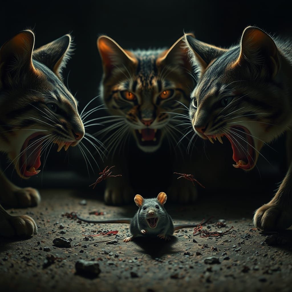 Mouse Ambush: Hyperrealistic Cinematic Illustration