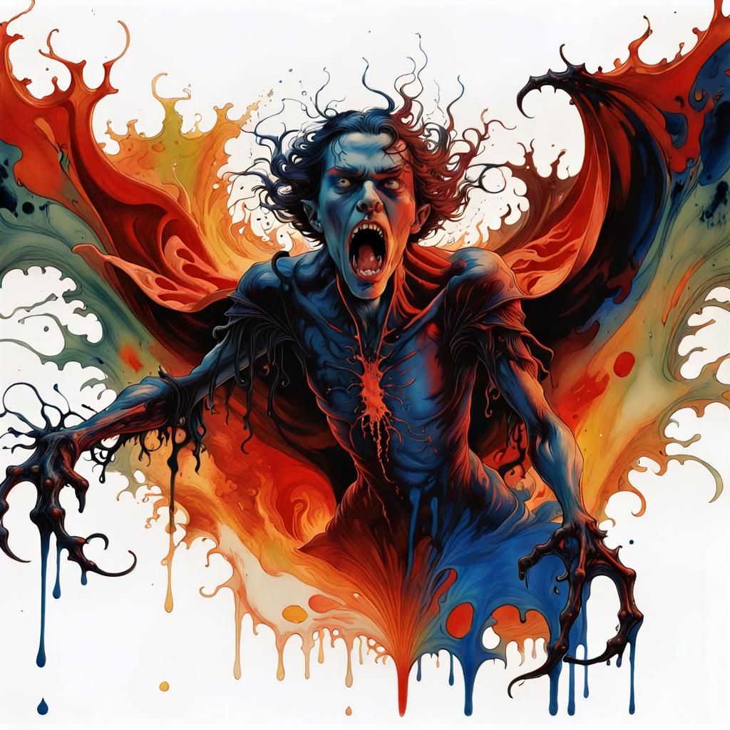 Terrifying Shadow Vampire in Liquid Ink Splatter Style