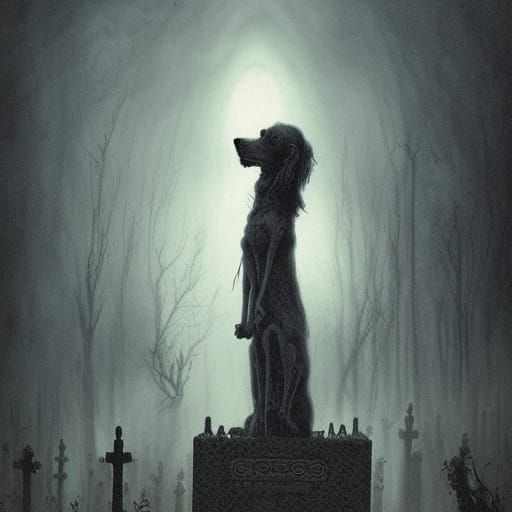 Creepy Dog in Cemetery, Tim Burton Style