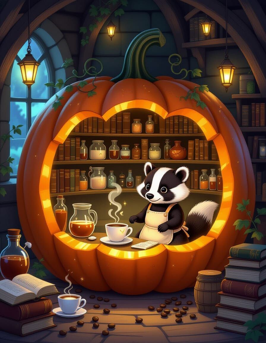 Enchanted Pumpkin Cafe with Badger Barista