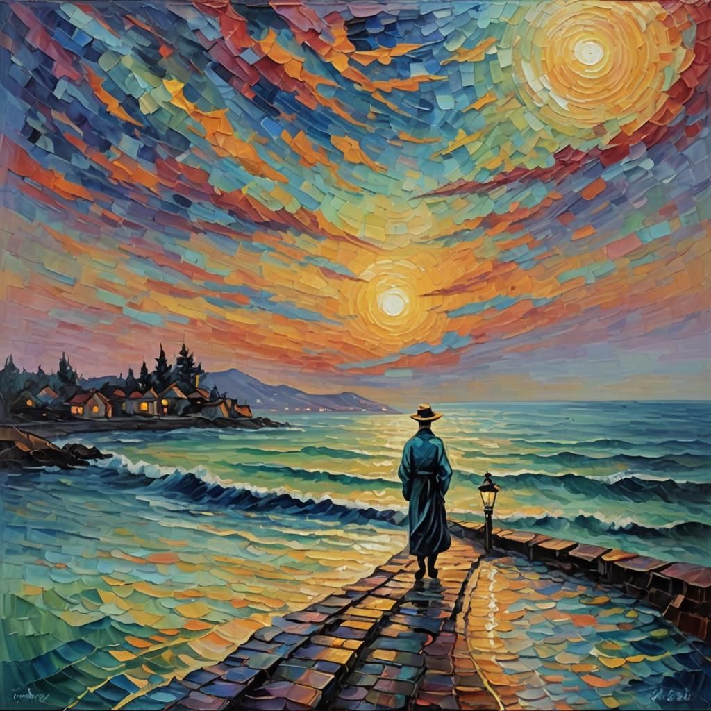 Lantern Light in Endless Night: Expressionist Impasto Painti...