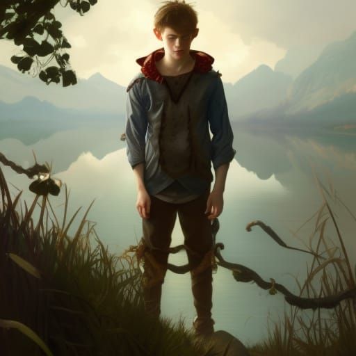 Elf Teen Portrait in Lake Setting: Hyperdetailed Art