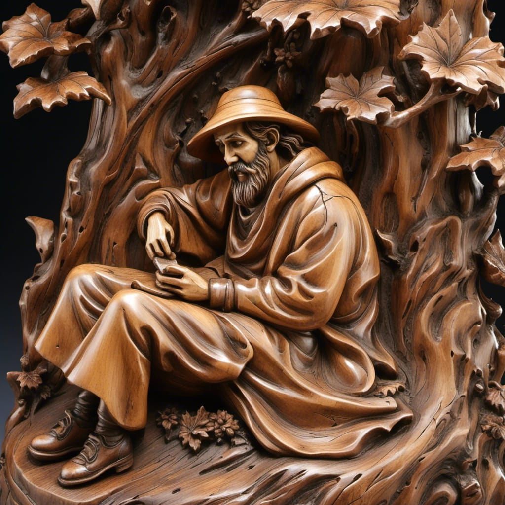 Maple Wood Carving of Resting Wanderer
