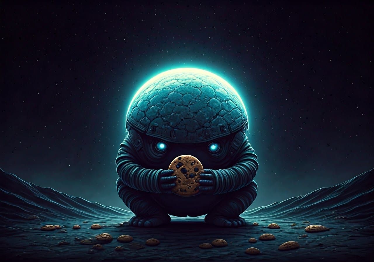 Cosmic Cookie Connoisseur in Neon Liminal Space