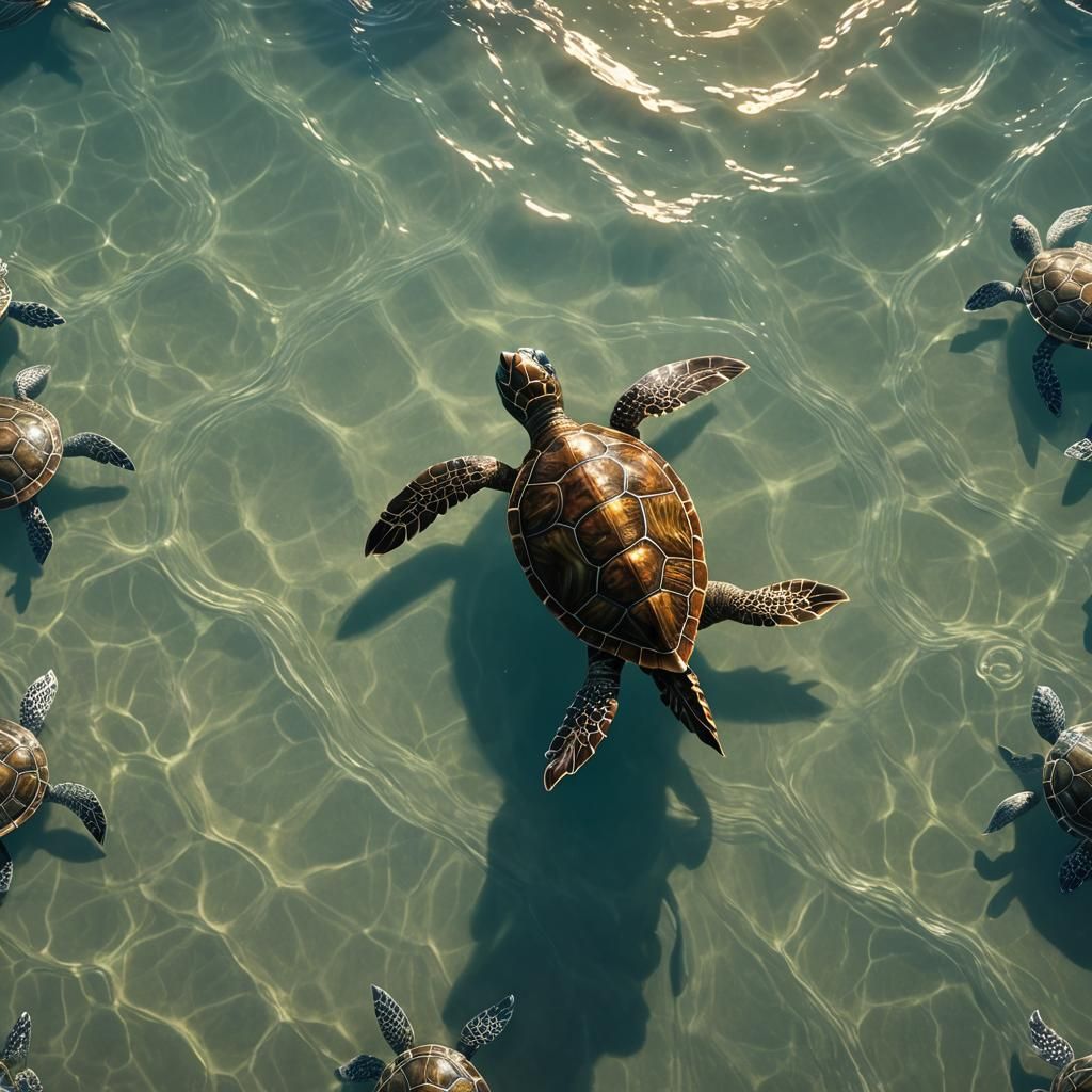 Two-Legged Turtle Dances on the Sea in 2D Animation