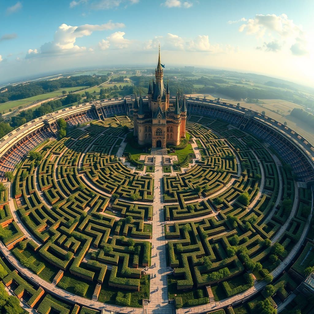 Aerial View of a Gigantic Maze Labyrinth