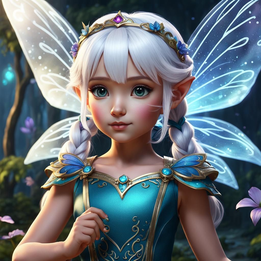 Adorable White-Haired Fairy Girl in Fantasy Art