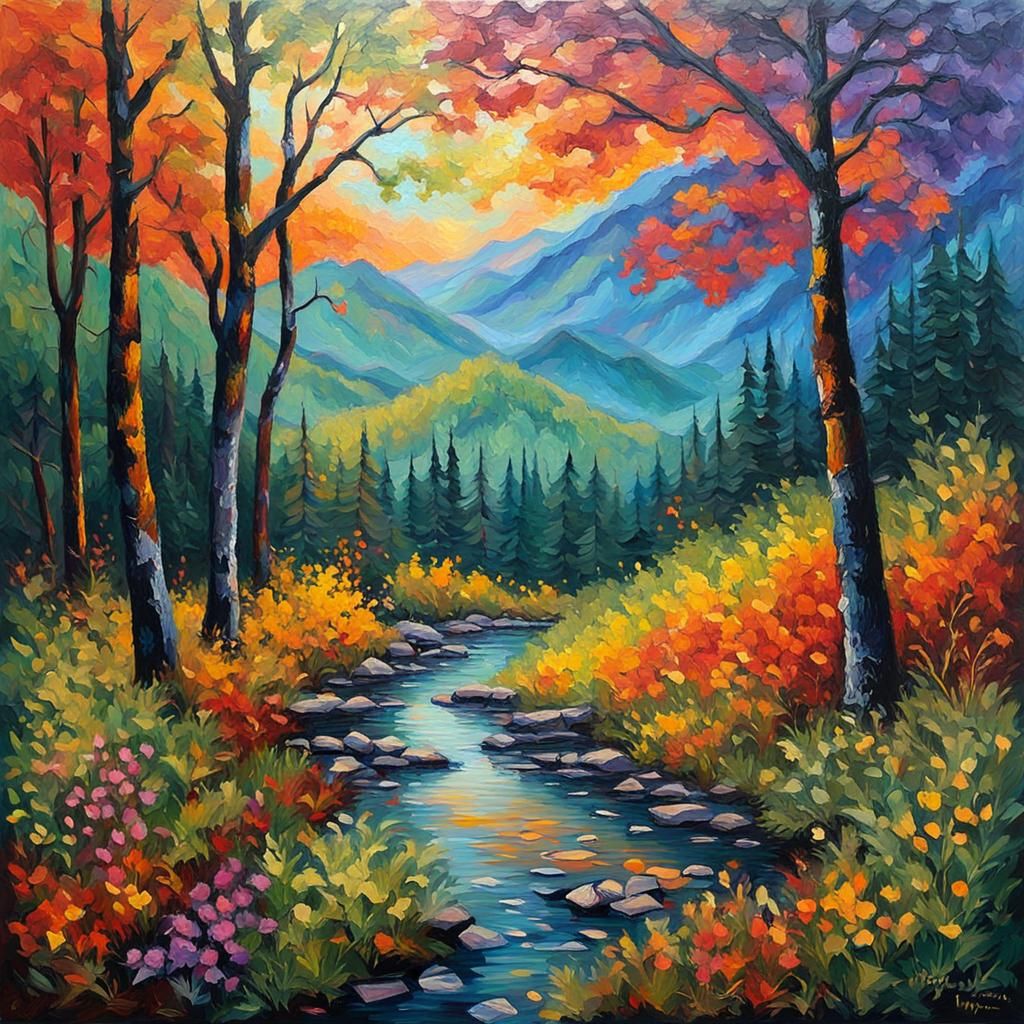 Smoky Mountains Wildlife in Expressionist Oil Painting