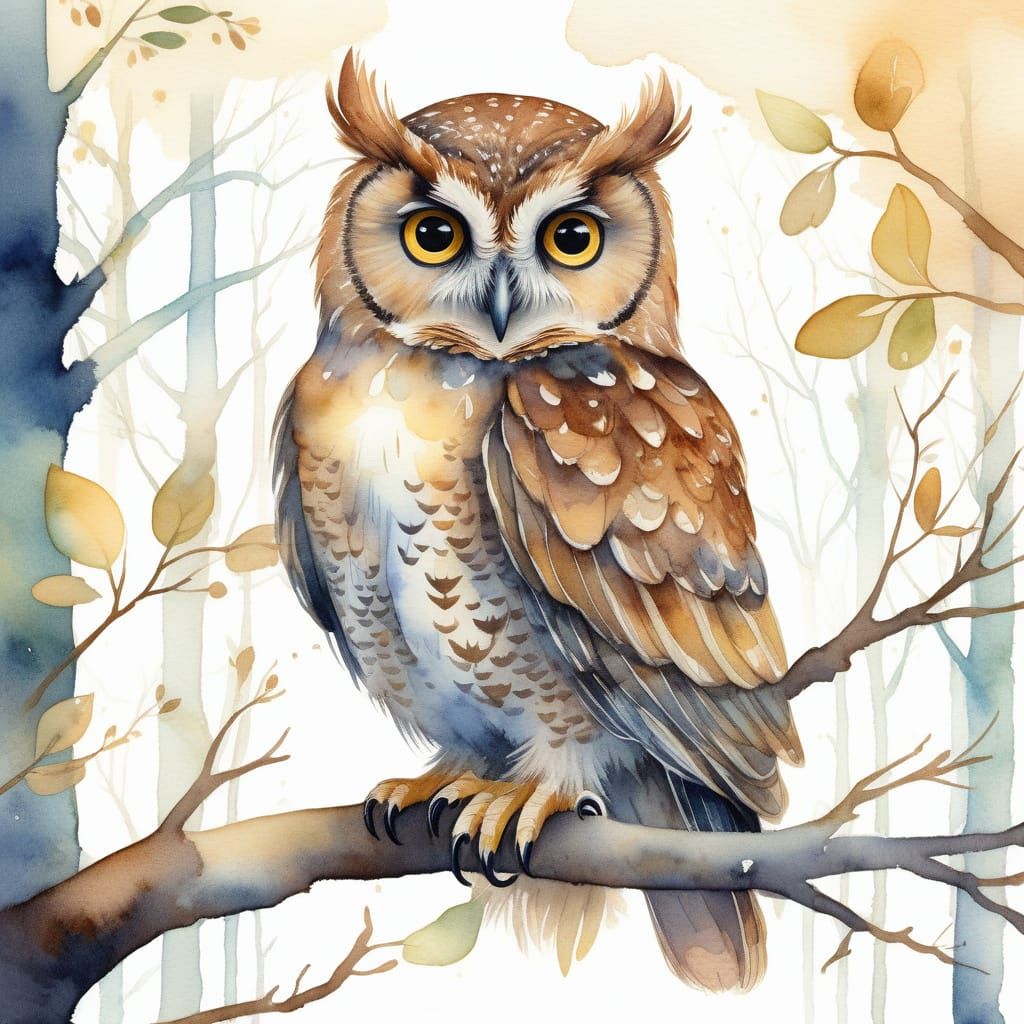 Dreamy Watercolor Owl Illustration