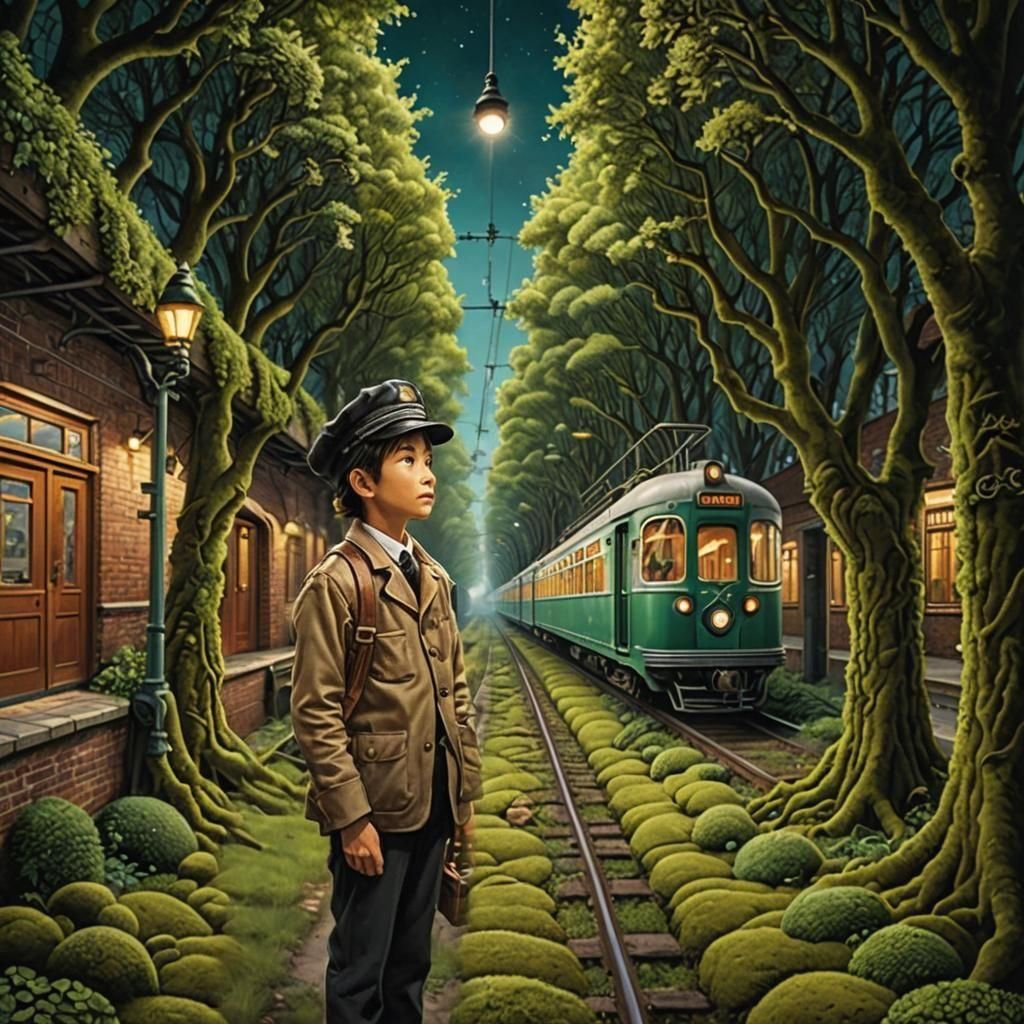 Surreal Alley with Train Tracks in Yerka Style